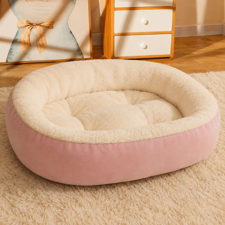Panier chien rose cocon en peluche douce