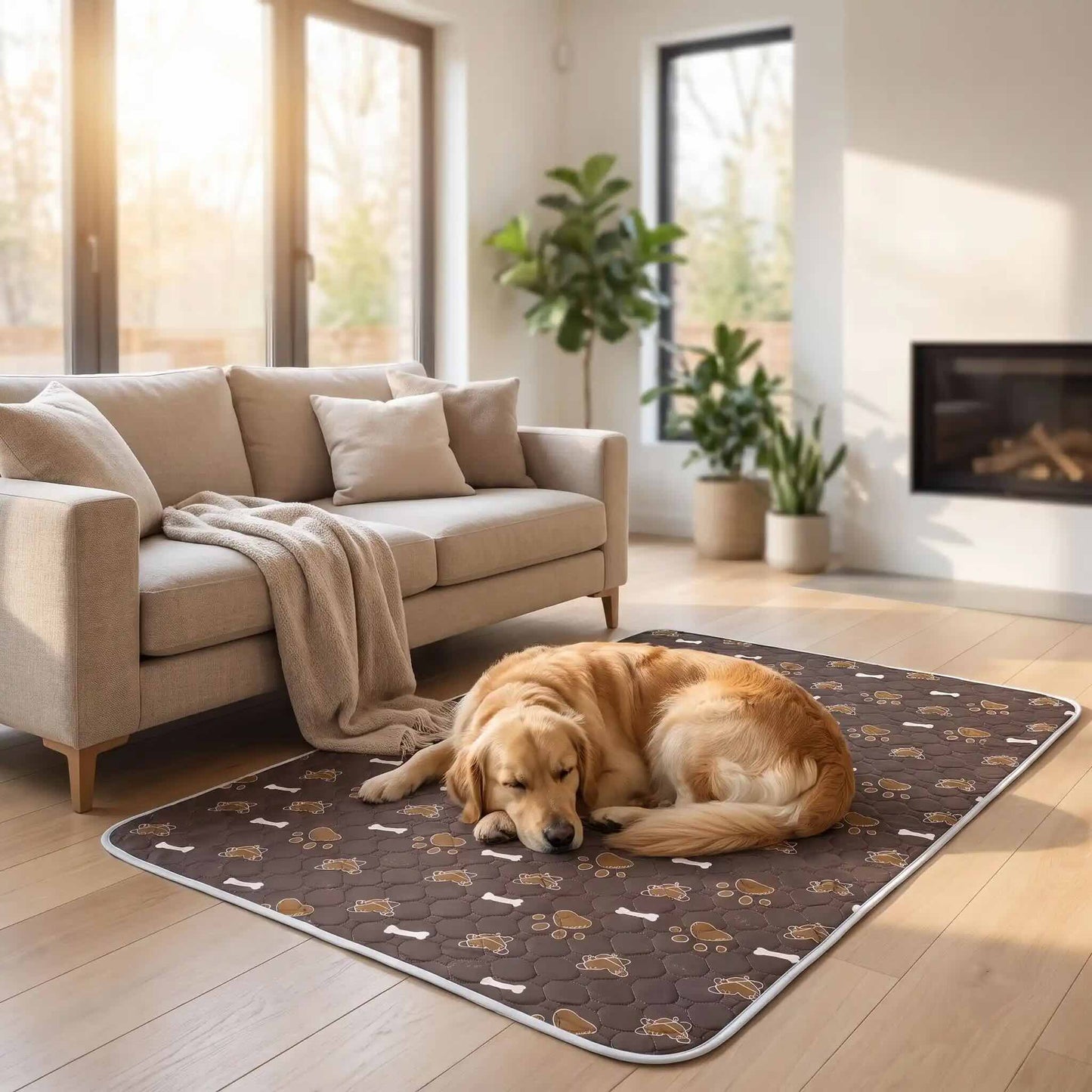 Tapis absorbant chien imperméable lavable marron