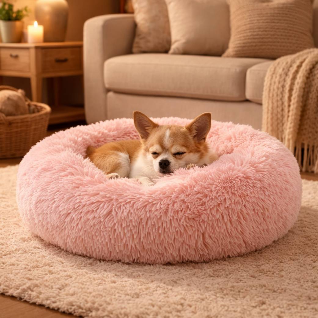 coussin pour chien moelleux cocon rose