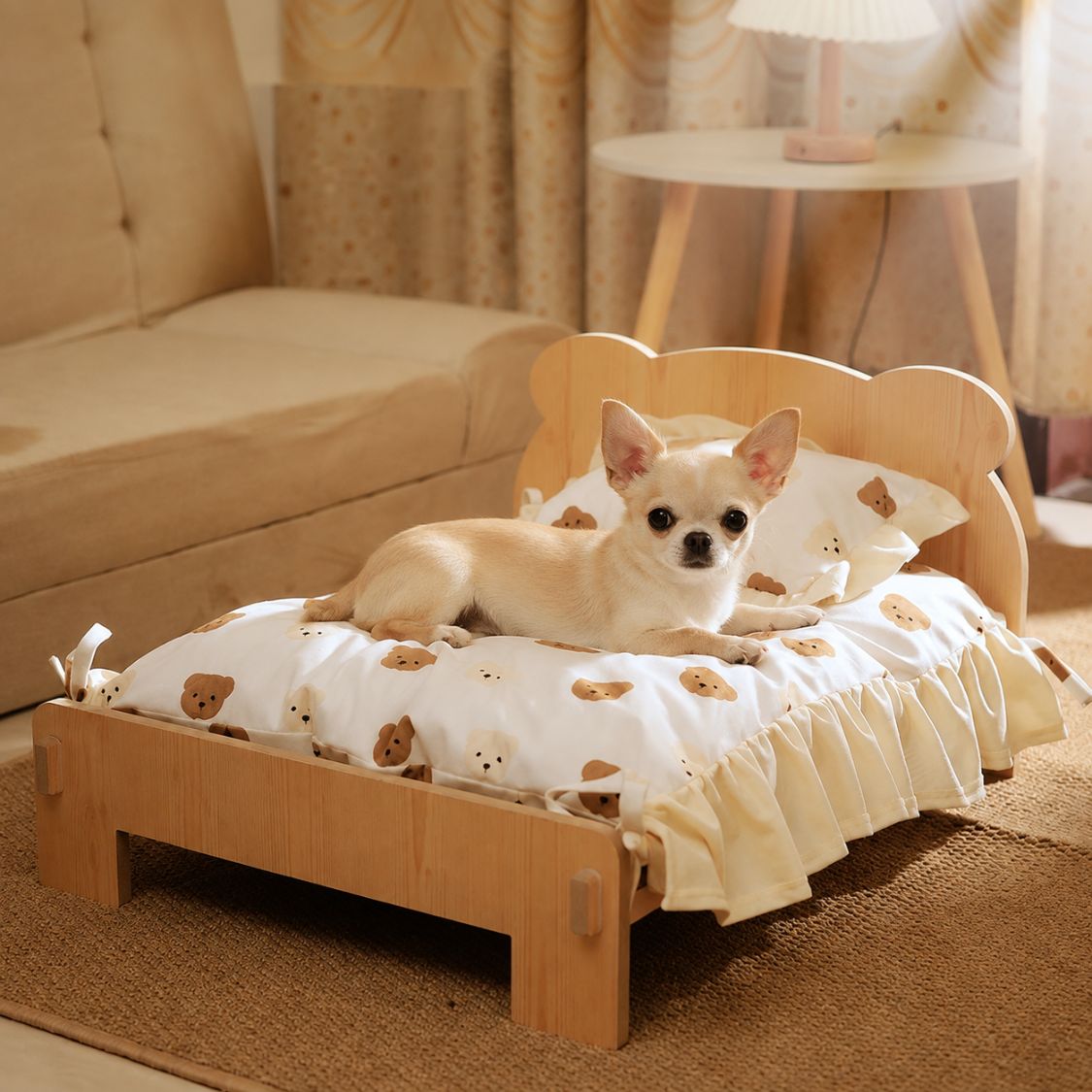 lit pour chien bois miniature chihuahua couchage ourson