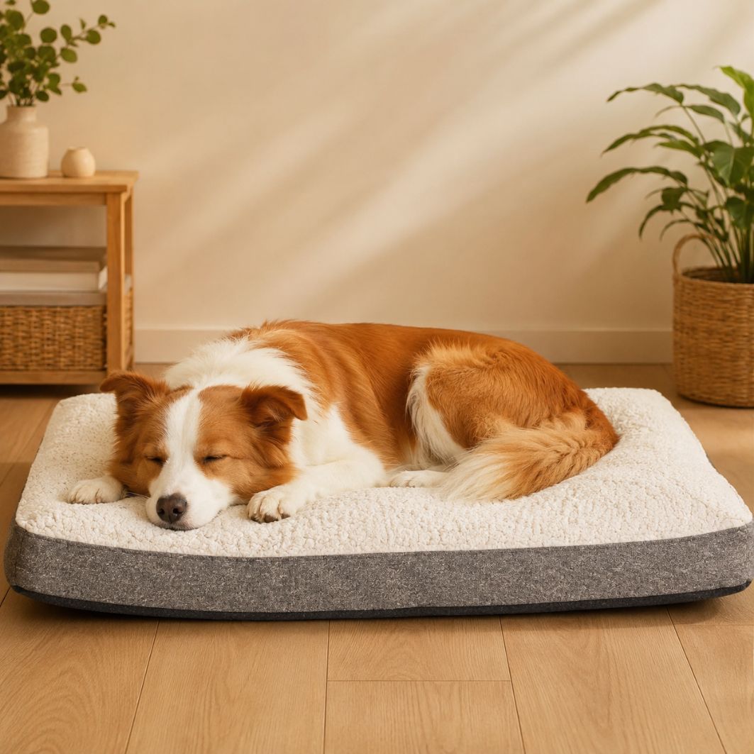 matelas orthopedique pour chien beige peluche douce sommeil