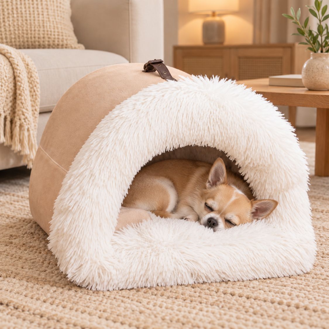 niche interieur pour chien beige chien endormi