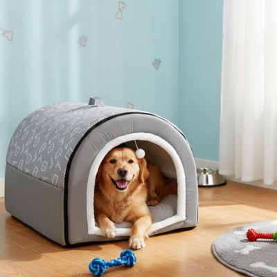 niche pour chien interieur tunnel gris espace cocooning chien heureux