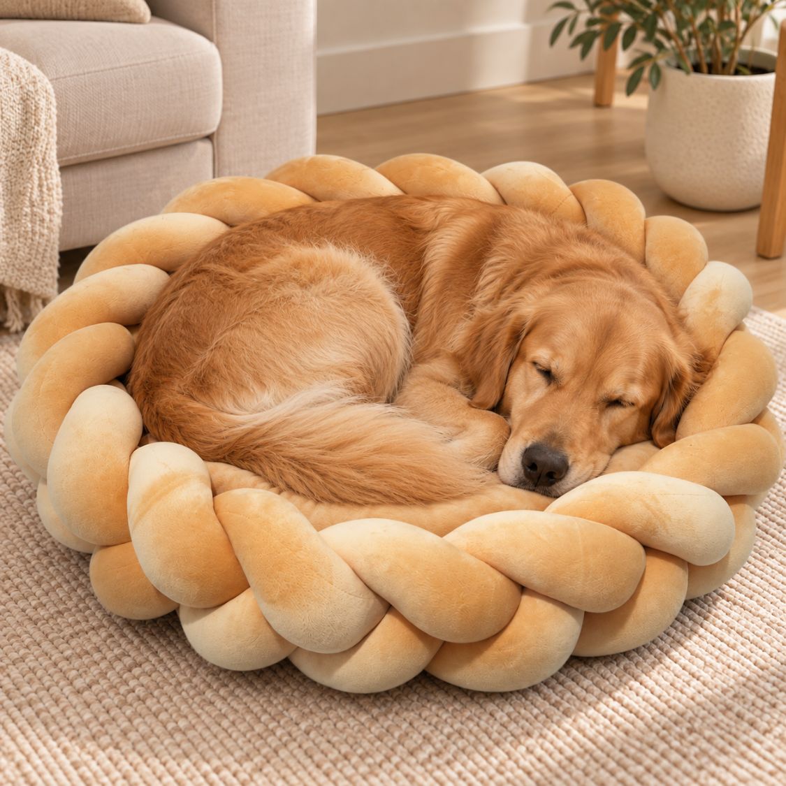 panier anti stress chien jaune grand chien allonge