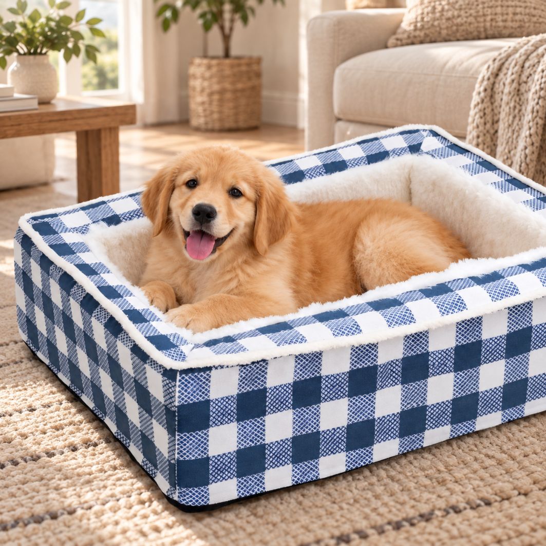 panier chien confortable bleu blanc chien cocon noel