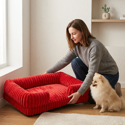 panier chien rouge cotele rebords confort chien