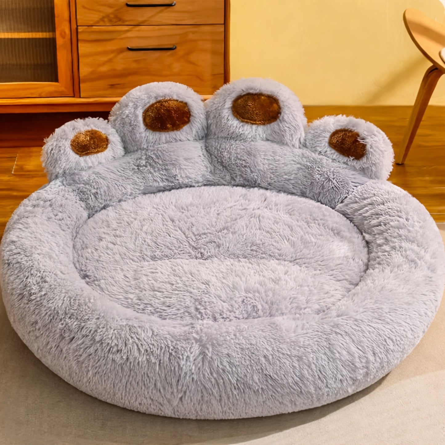 Panier cocon pour chien – patte d’ours gris