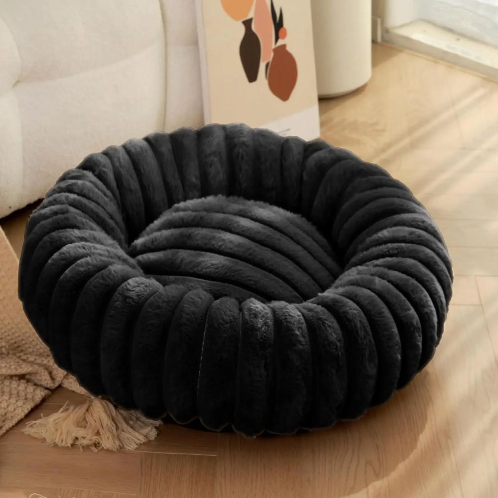 panier pour chien noir rond moelleux rebords enveloppants
