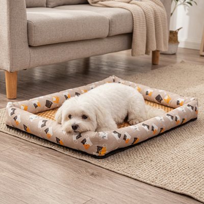 Tapis rafraichissant Chien en rotin avec rebords moelleux motif avocat doux