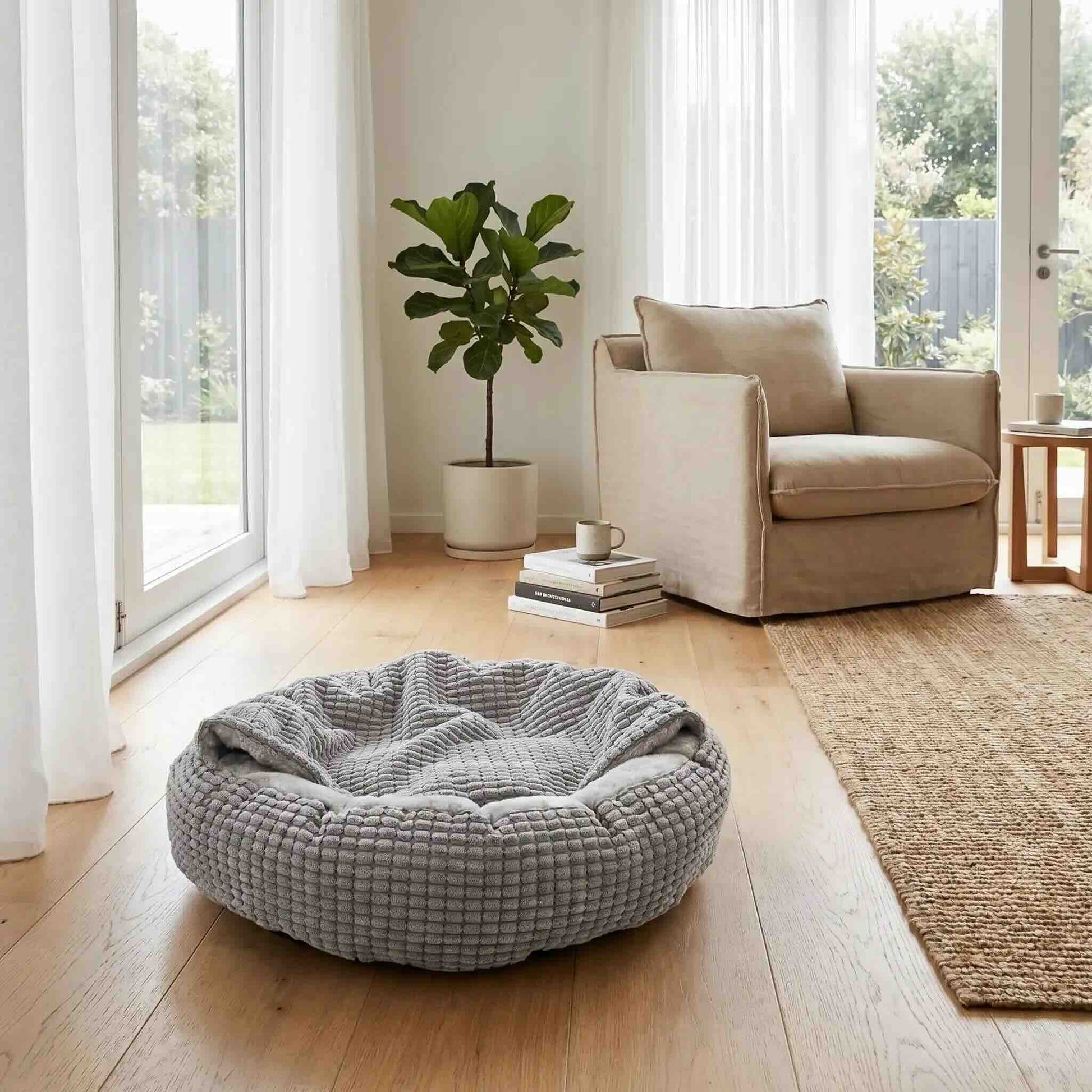 Coussin pour chien anti stress apaisant gris