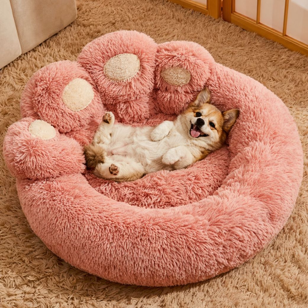 Coussin pour chien patte dours rose