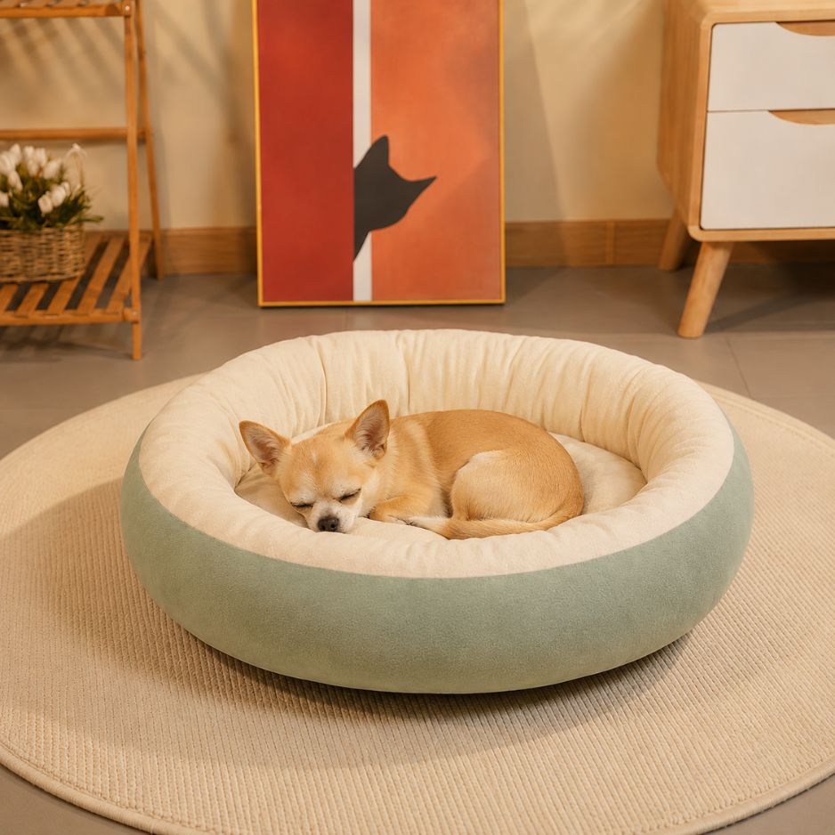 Panier chien vert sauge pour sommeil apaisant