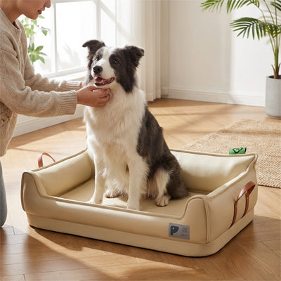 Panier pour chien orthopedique cuir beige