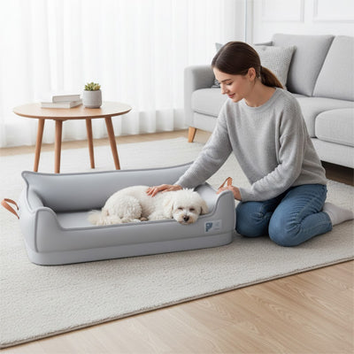 Panier pour chien orthopedique cuir gris doux