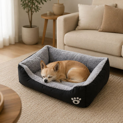 Panier pour petit chien noir gris chien endormi salon