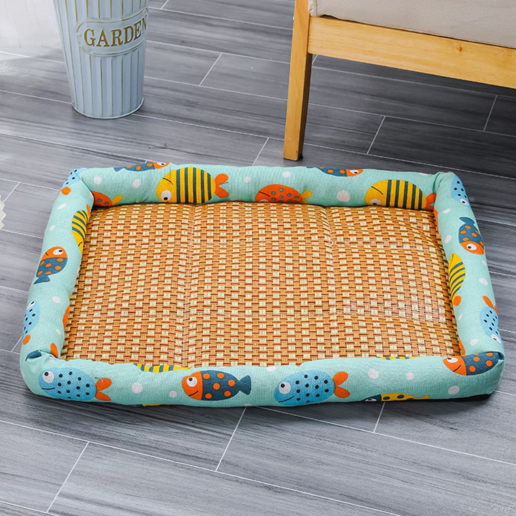 Panier rafraichissant chien rotin naturel respirant rebords confortables