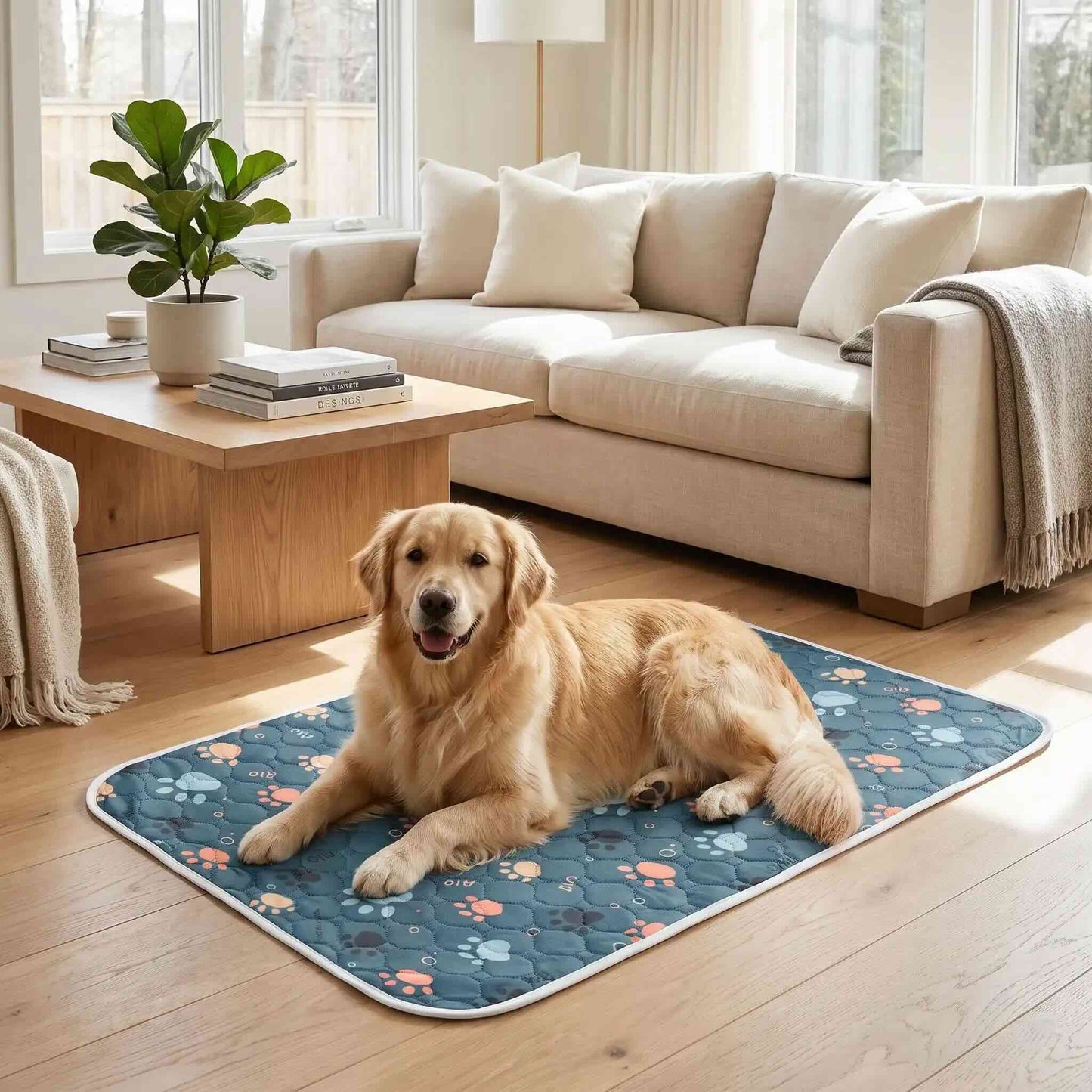 Tapis absorbant chien impérmeable lavable bleu