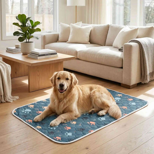 Tapis absorbant chien impérmeable lavable bleu