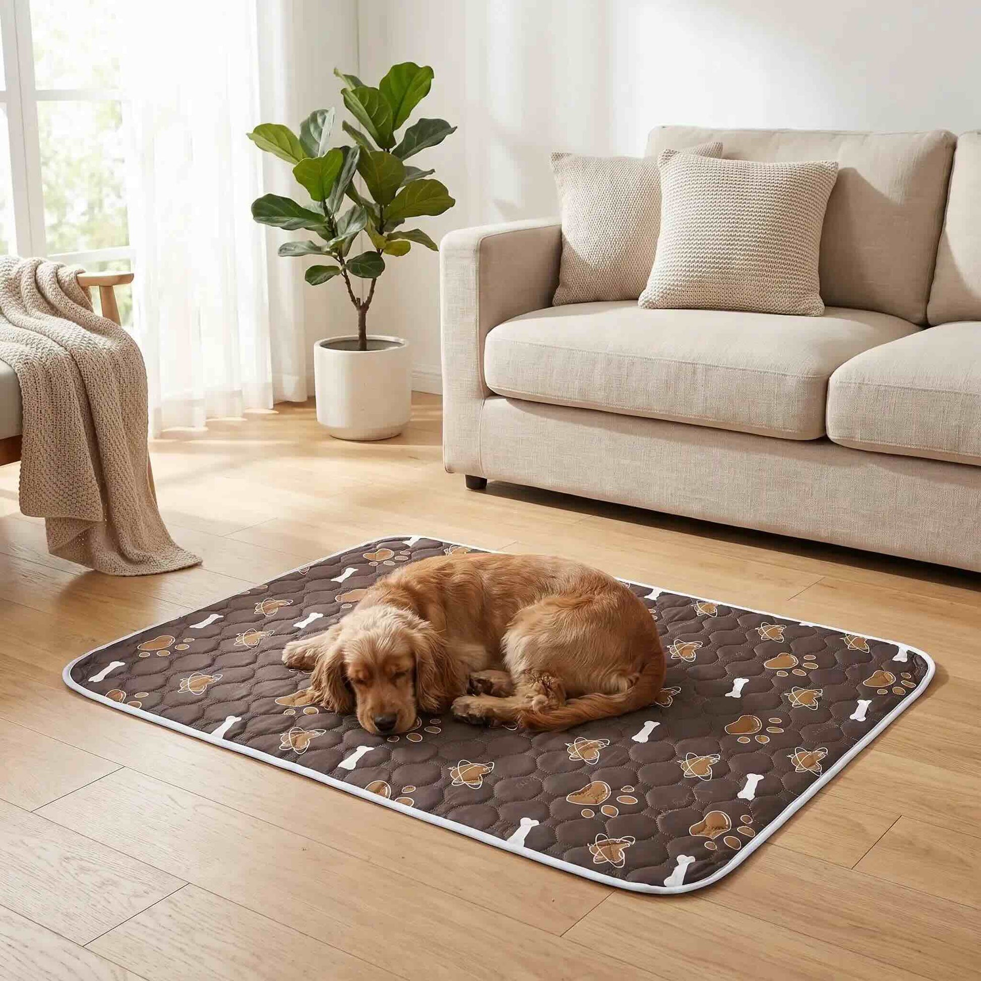 Tapis absorbant chien impérmeable lavable marron doux solide