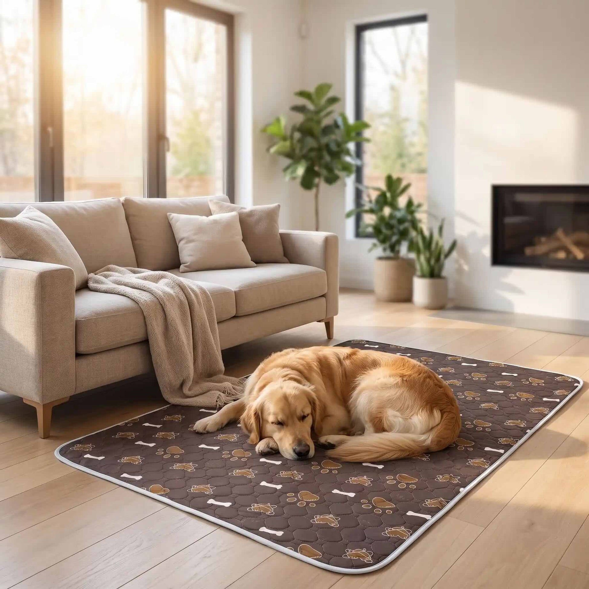 Tapis absorbant chien imperméable lavable marron