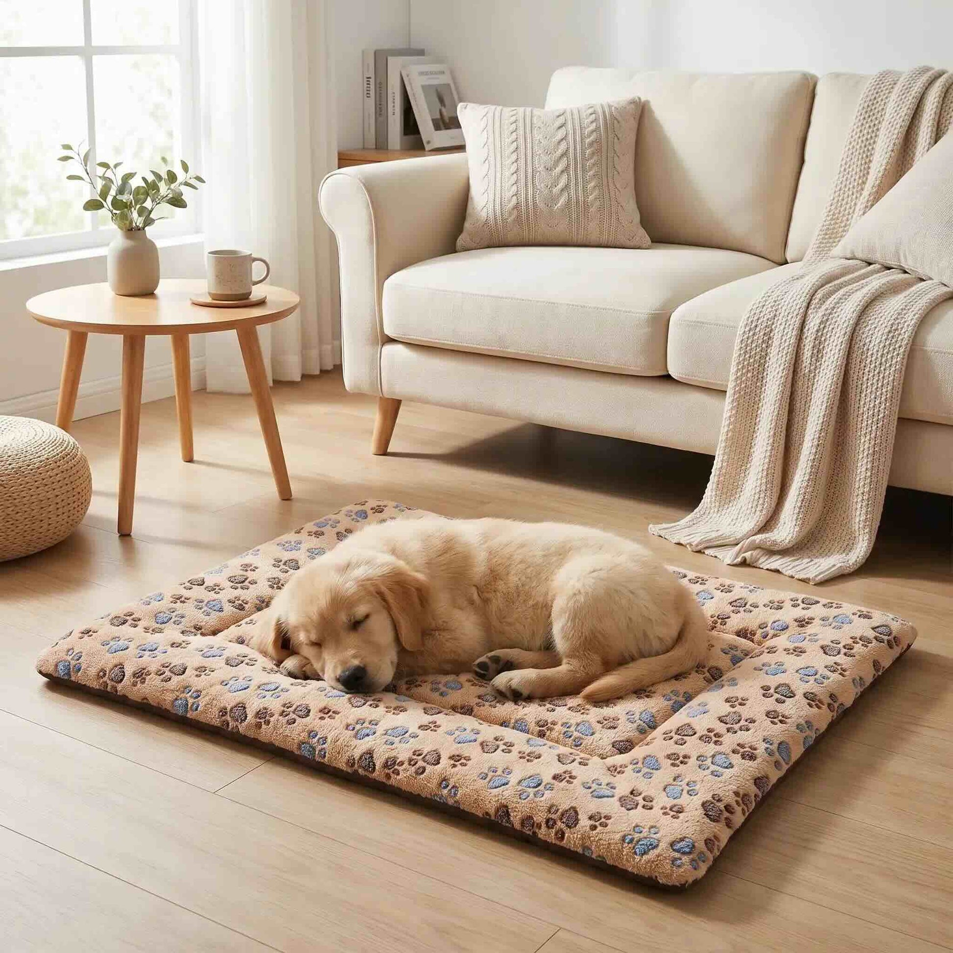 Tapis pour chien moelleux double face beige