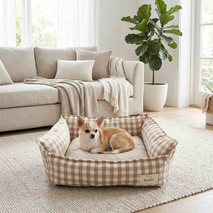 canape chien vichy beige petit chien