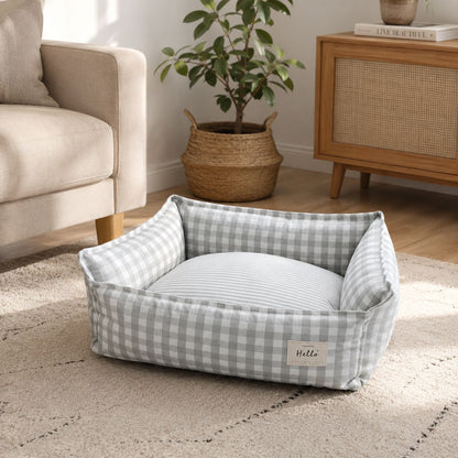 canape chien vichy gris rebords rembourres