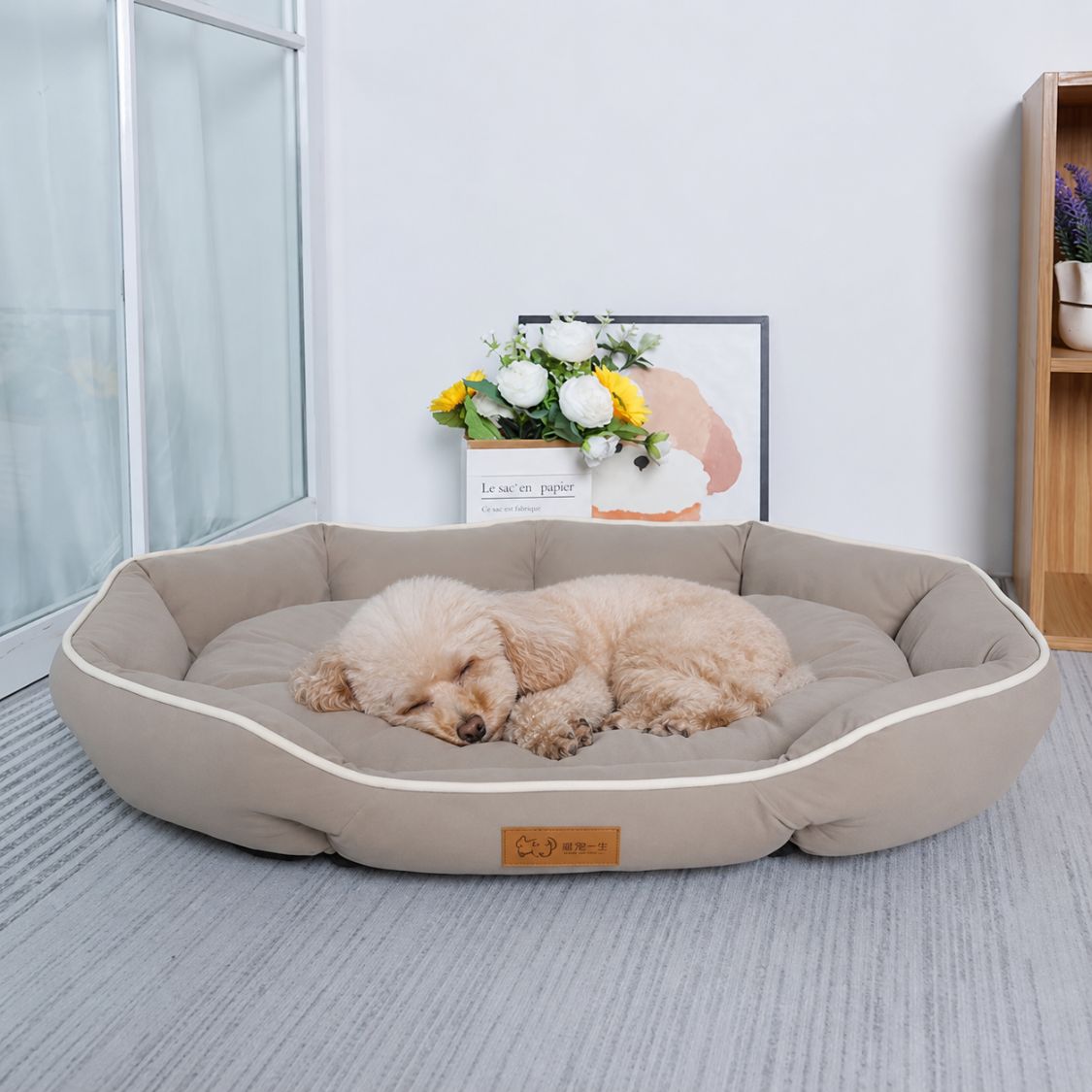 canape pour chien beige chien endormi couchage moelleux