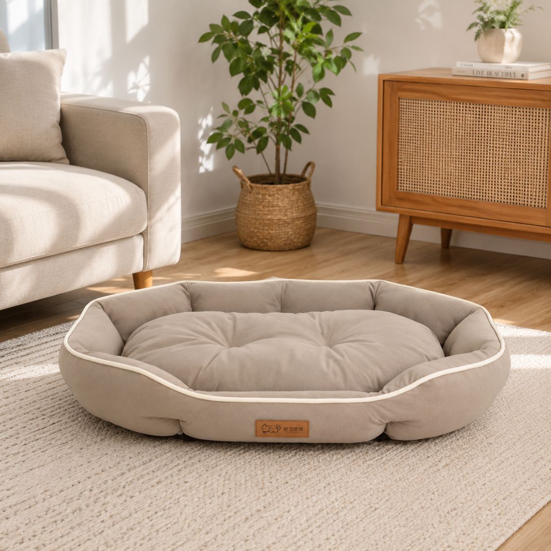 canape pour chien beige rebords moelleux salon
