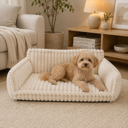 canape pour chien blanc caniche allonge confort moelleux