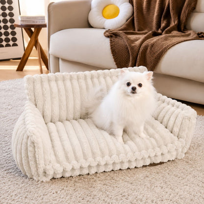 canape pour chien blanc spitz nain assis rebords rembourres