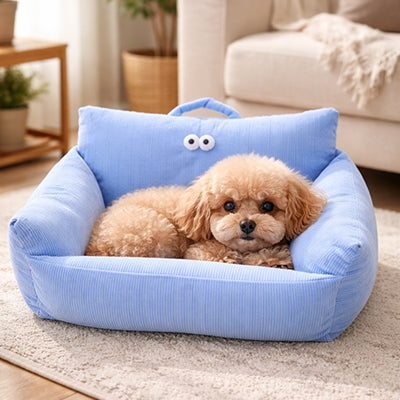 canape pour chien bleu avec coussin confortable et rebords enveloppants