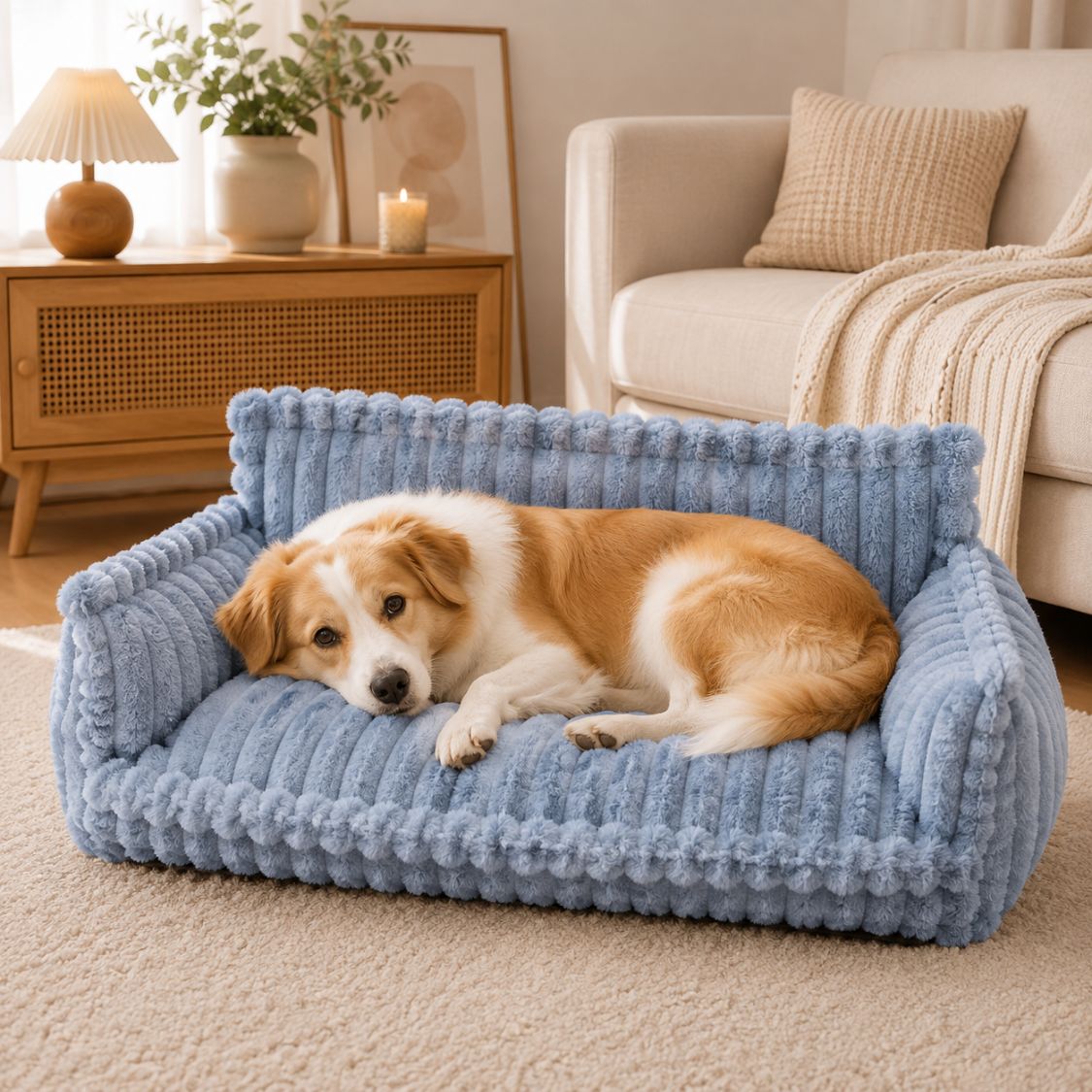 canape pour chien bleu chien allonge couchage moelleux