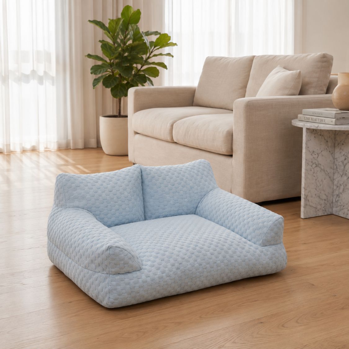 canape pour chien bleu respirant petit chien salon