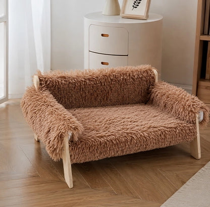 canape pour chien en bois avec rebords en peluche