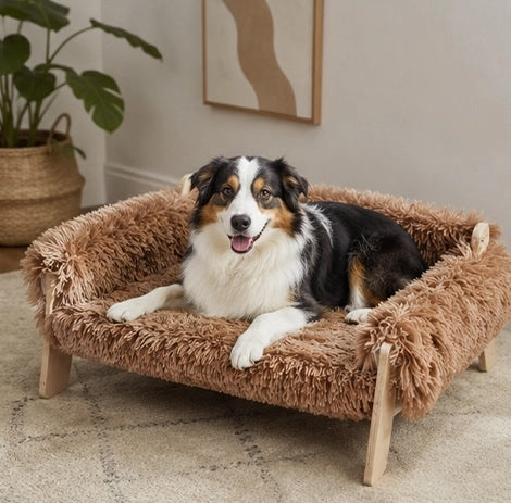 canape pour chien grand format en bois et peluche