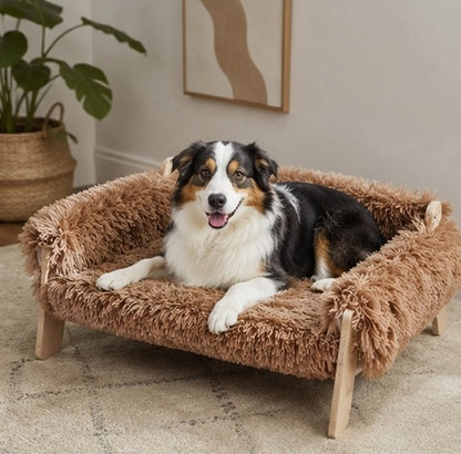 canape pour chien grand format en bois et peluche