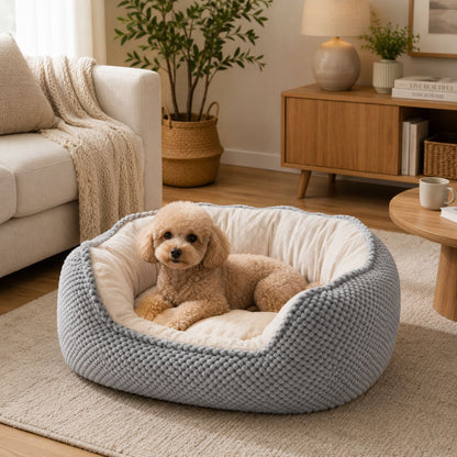 canape pour chien gris clair orthopedique enveloppant petit chien