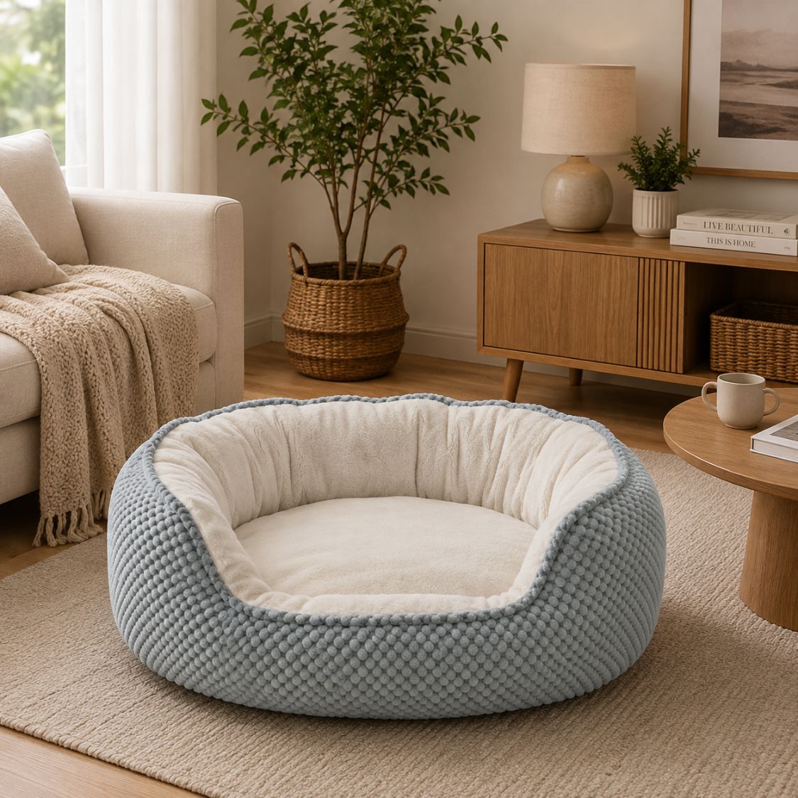 canape pour chien gris clair orthopedique rebords sureleves
