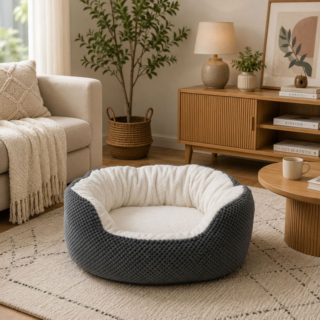 canape pour chien gris fonce orthopedique enveloppant