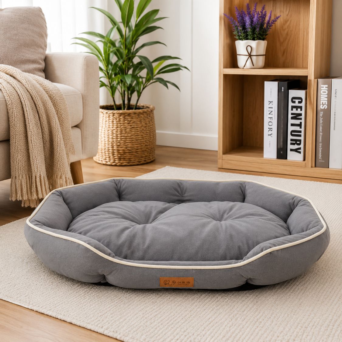 canape pour chien gris rebords rembourres couchage confortable