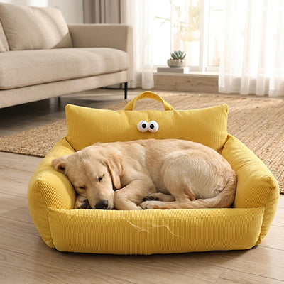 canape pour chien jaune moelleux avec rebords rembourres pour sommeil reparateur