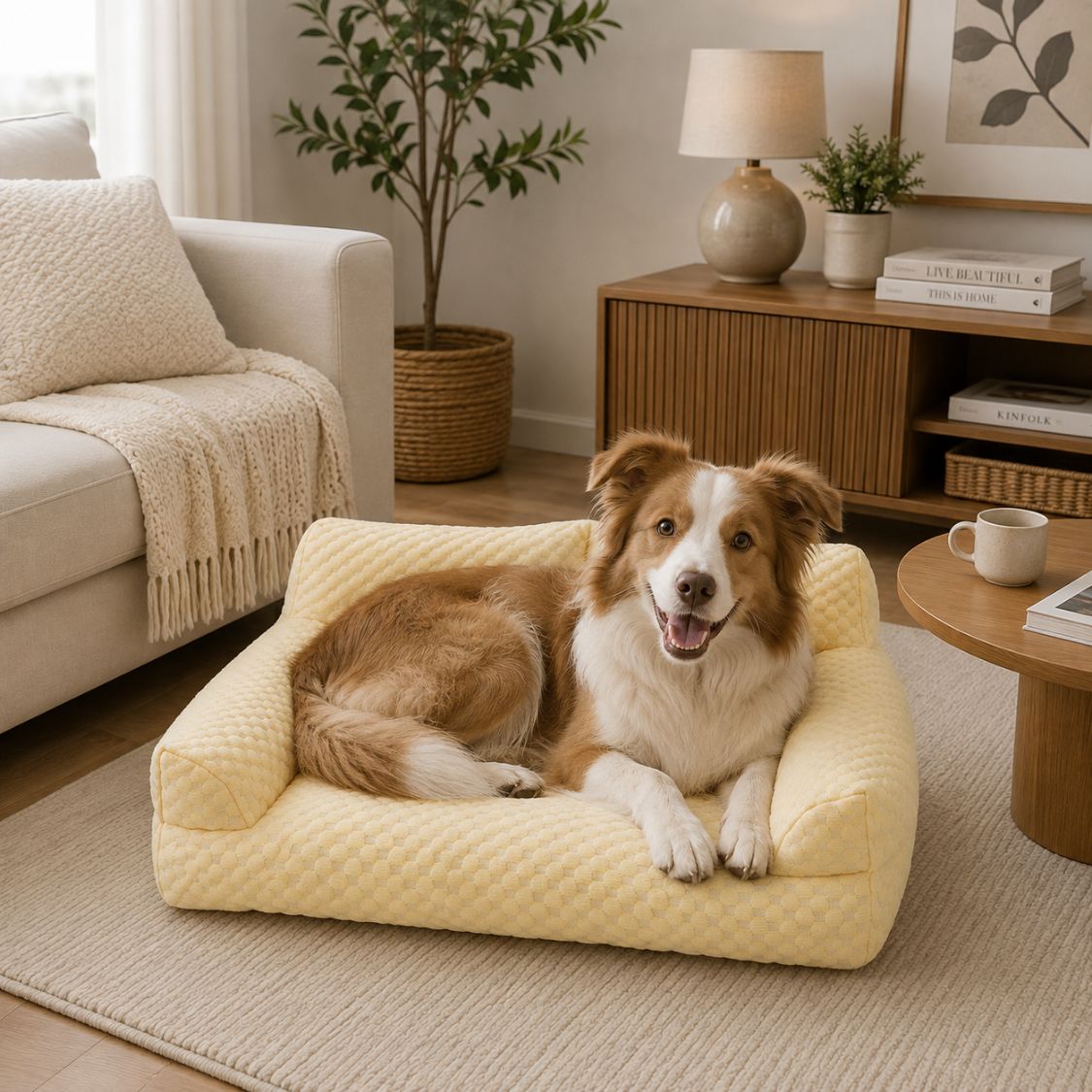 canape pour chien jaune moelleux chien salon