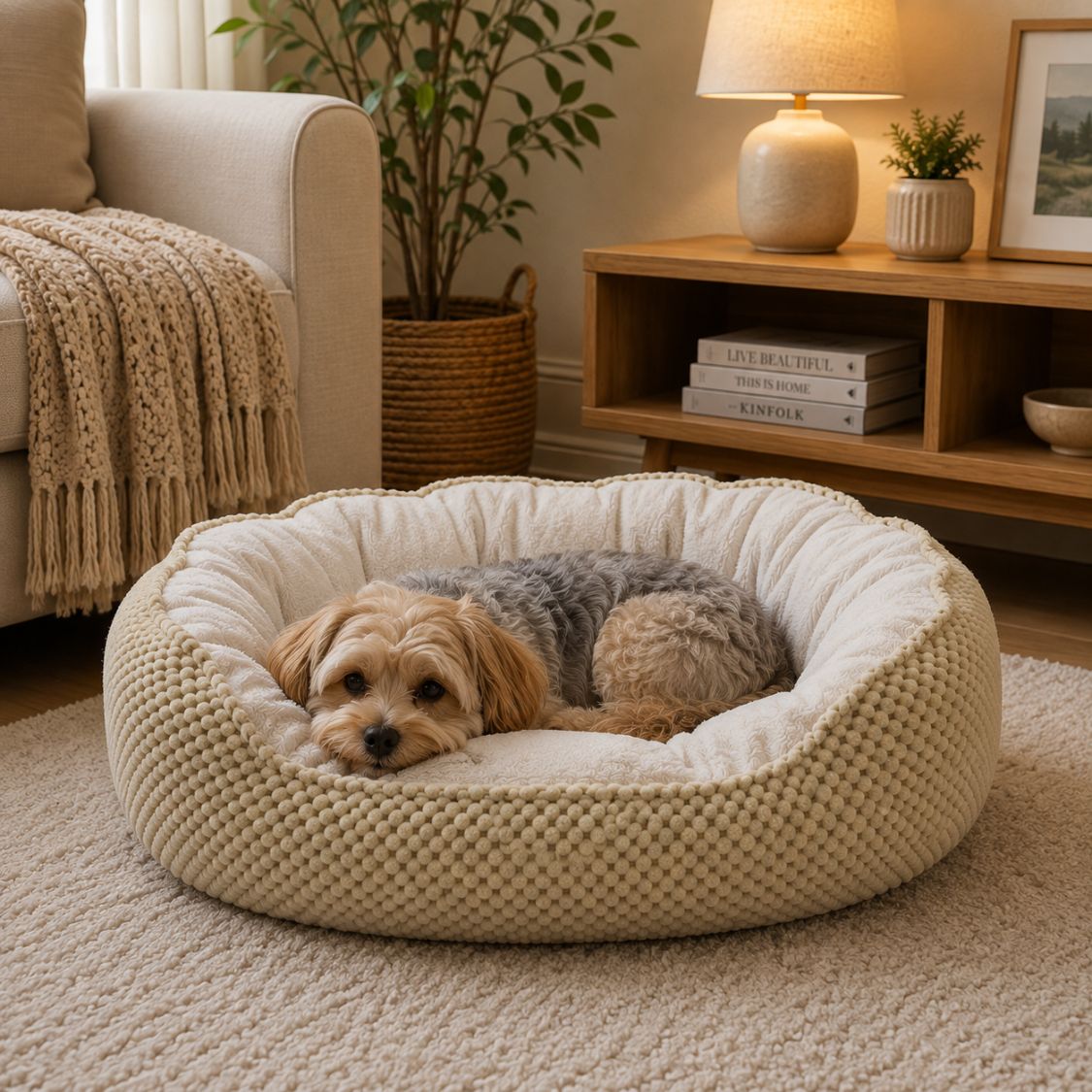 canape pour chien kaki orthopedique enveloppant couchage douillet