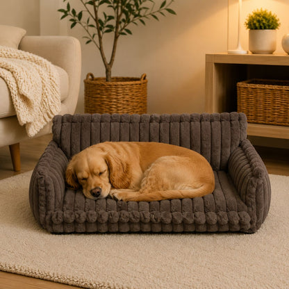 canape pour chien marron chocolat chien endormi confort moelleux