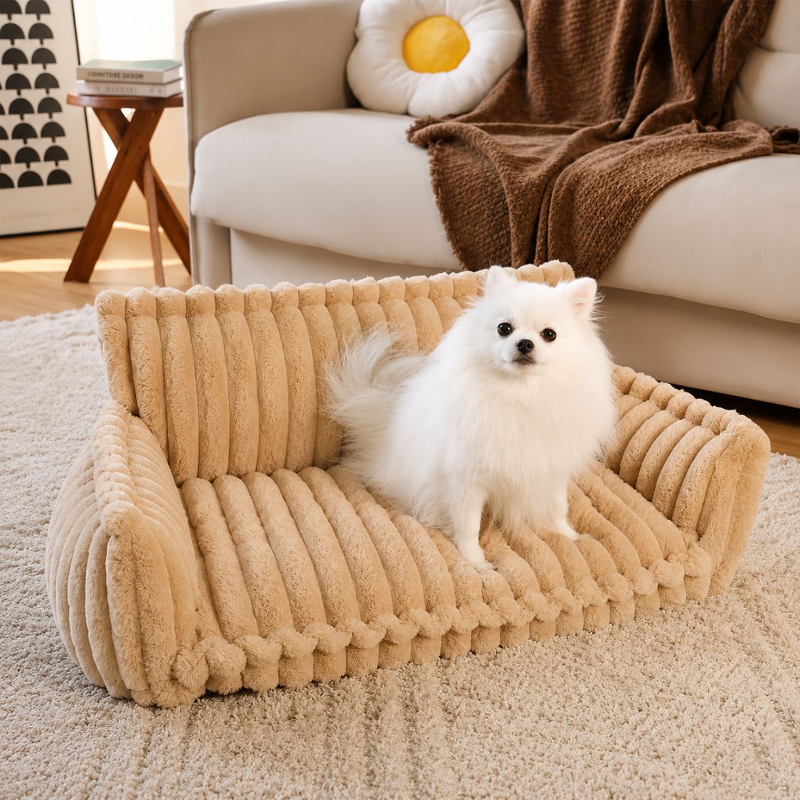 canape pour chien marron clair spitz nain confort moelleux