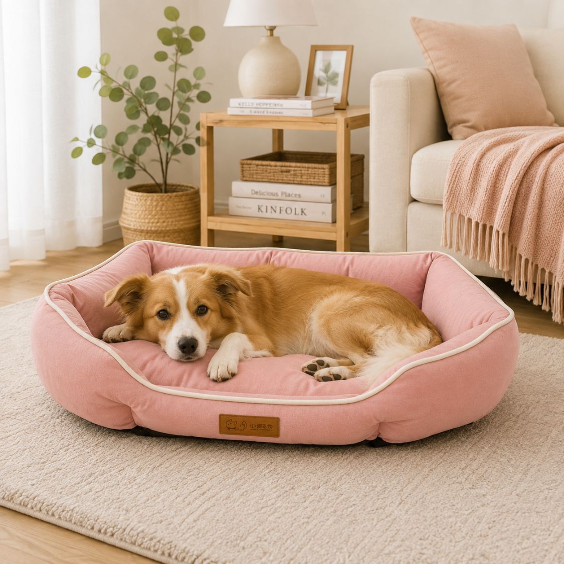 canape pour chien rose chien allonge confort enveloppant