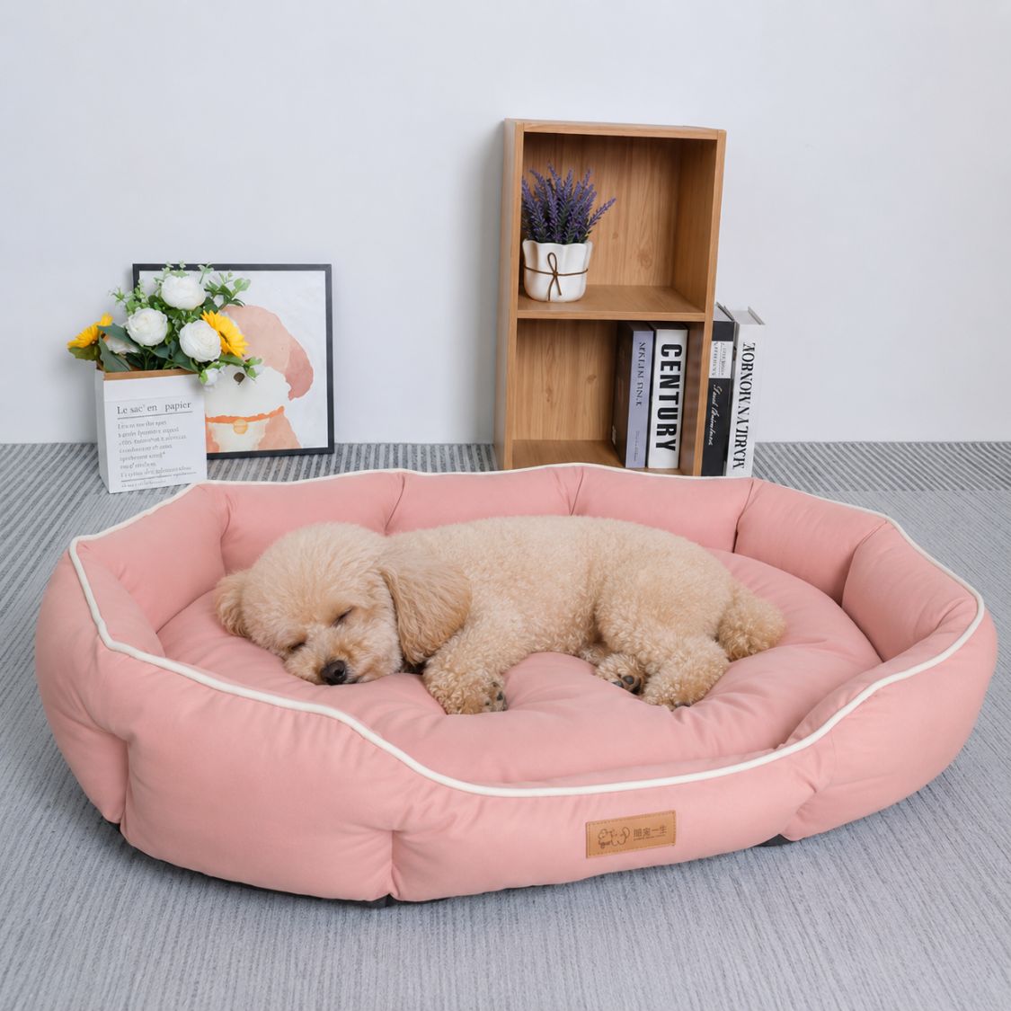 canape pour chien rose chien endormi rebords enveloppants