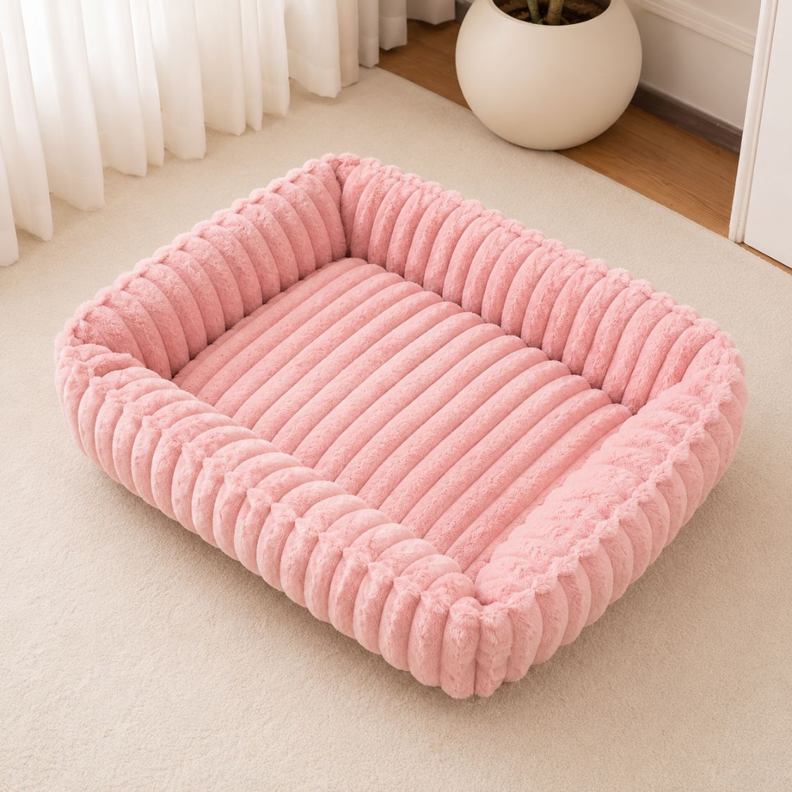 canape pour chien rose moelleux rectangulaire