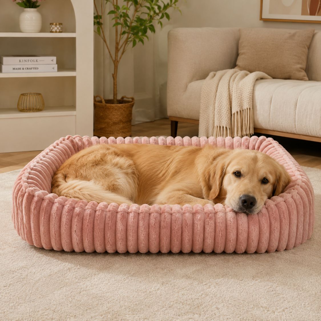 canape pour chien rose rebords rembourres chien